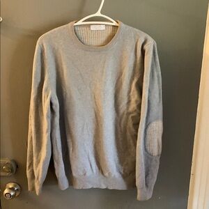 Gran Sasso Gray Crewneck cashmere blend  Sweater with Ribbed Trim elbow patches